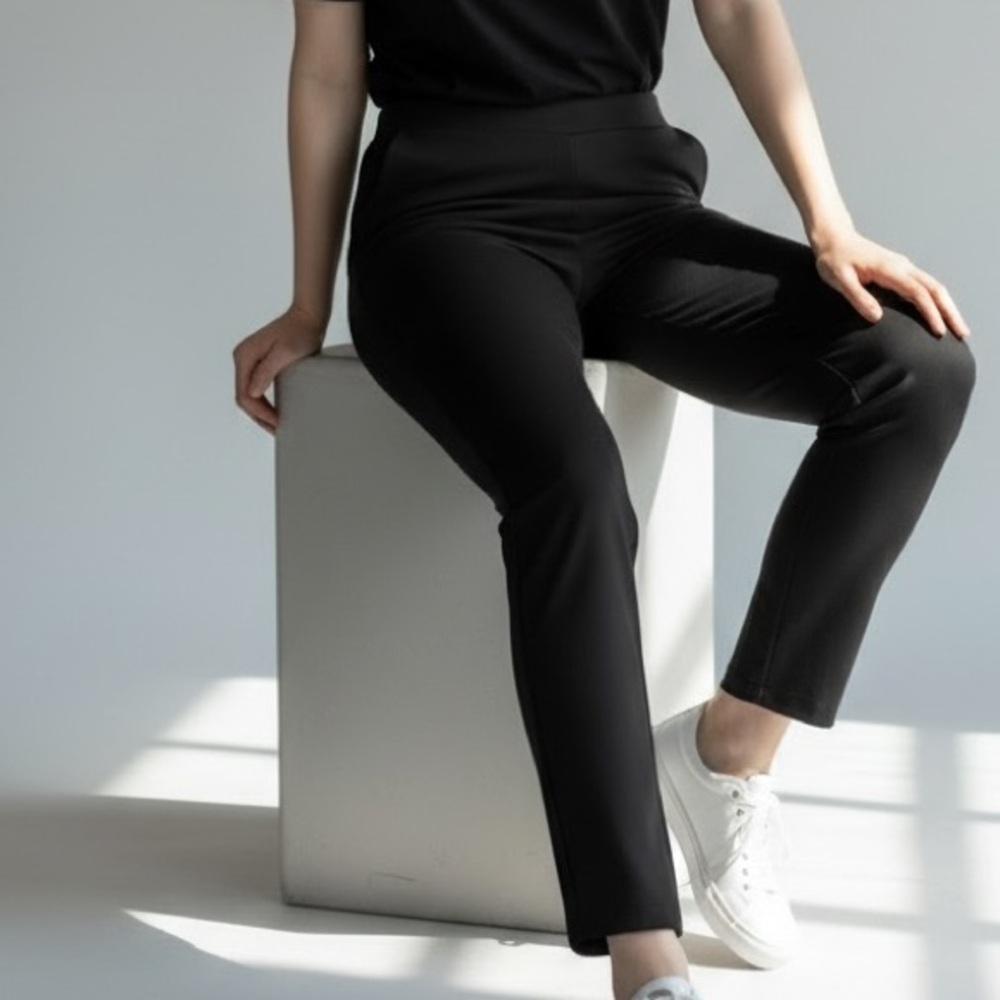 Susan Graver Black Stretch Straight-Leg Ponte Pants